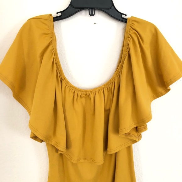 Frill Layered Bodysuit Mustard S - Picture 2 of 6
